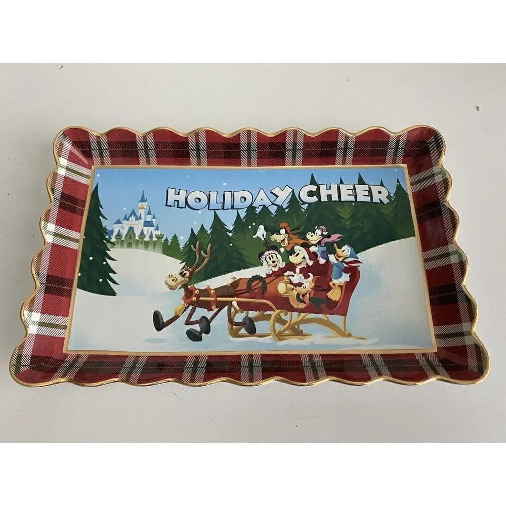 Disney Parks Mickey & Friends Holiday Cheer Ceramic Christmas Tray‎ Dish Platter
